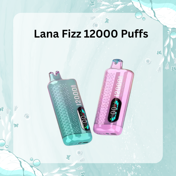 Lana Fizz 12000 Puffs disposable vape with LED dashboard display and 20ml e-liquid.